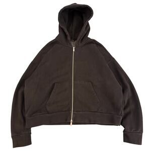 Zara Boxy Cropped Blank Hoodie Black Zip Sz S